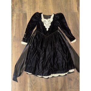 Storybook Heirlooms Girls Size 7 Velvet Black Lace Button Sleeves Vintage